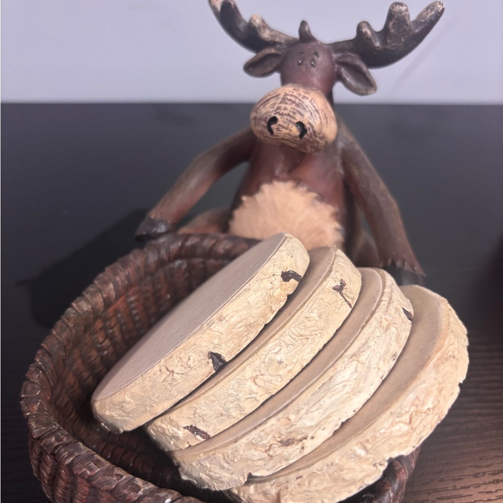 Rustic Moose Coaster Set